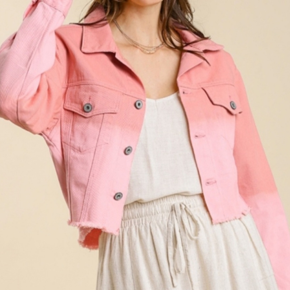 Umgee Pink Ombre Cropped Denim Jacket NWT